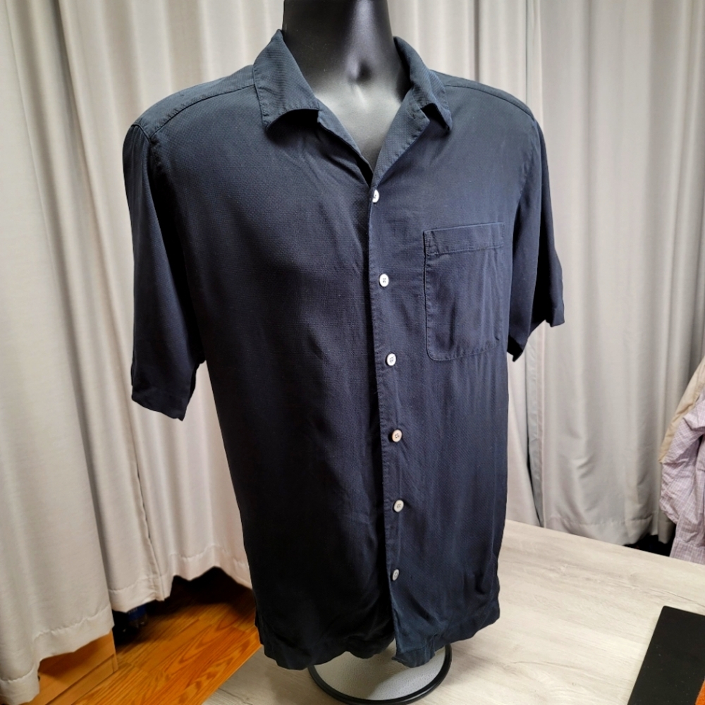 Brandini Pure Silk Button Short Sleeve Shirt Dark Gray